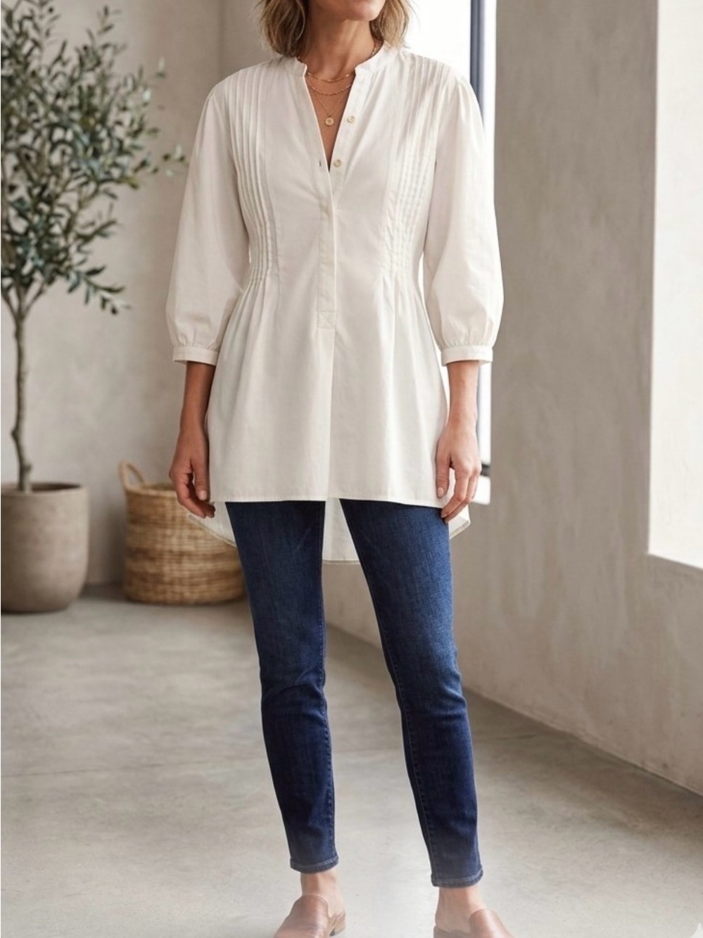 Madewell Women's White Pintuck Popover Tunic Shirt